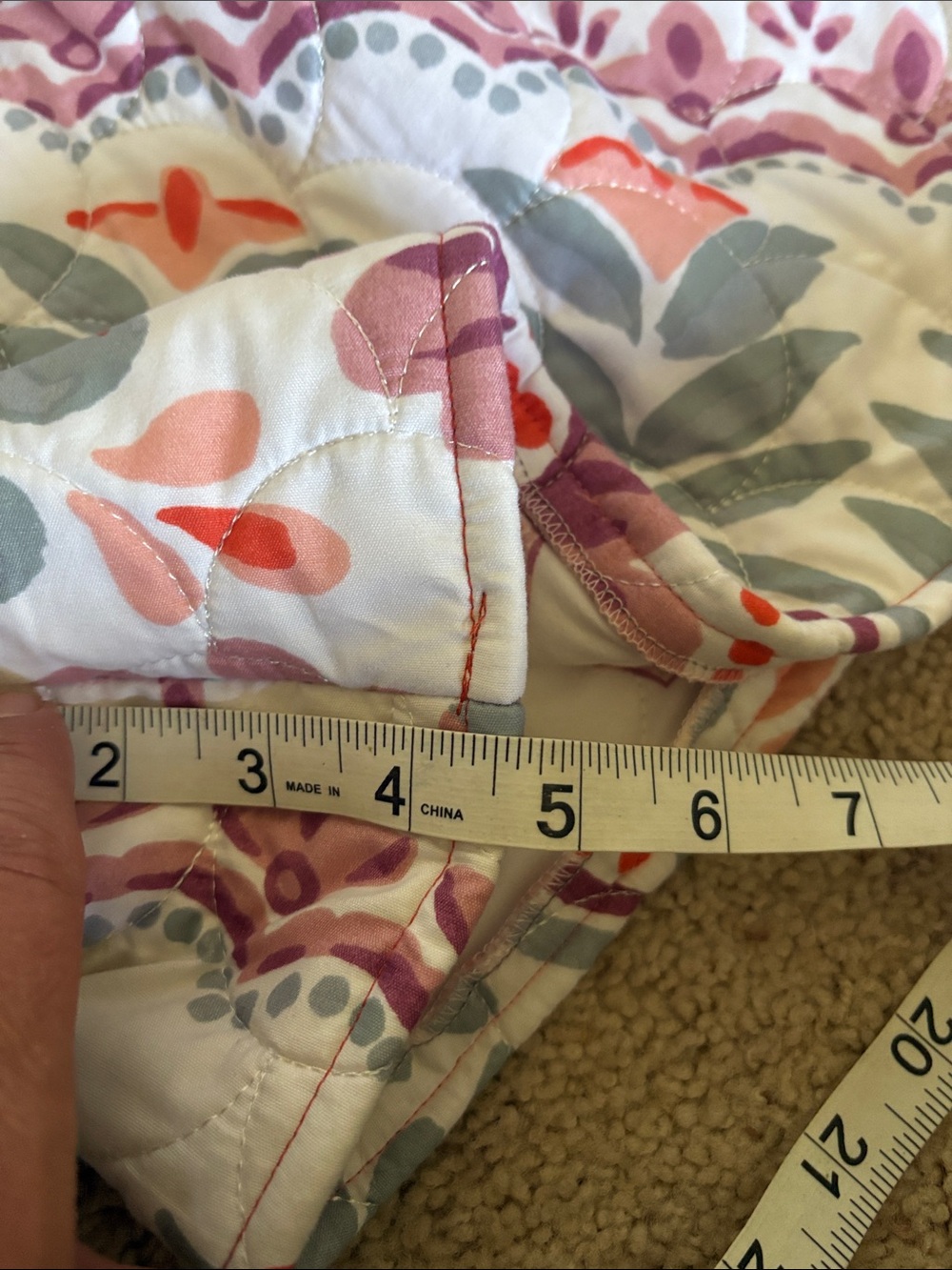 Quilted Floral Athletic Shorts — White with Mauve & Coral Floral Print - Picture 7 of 7
